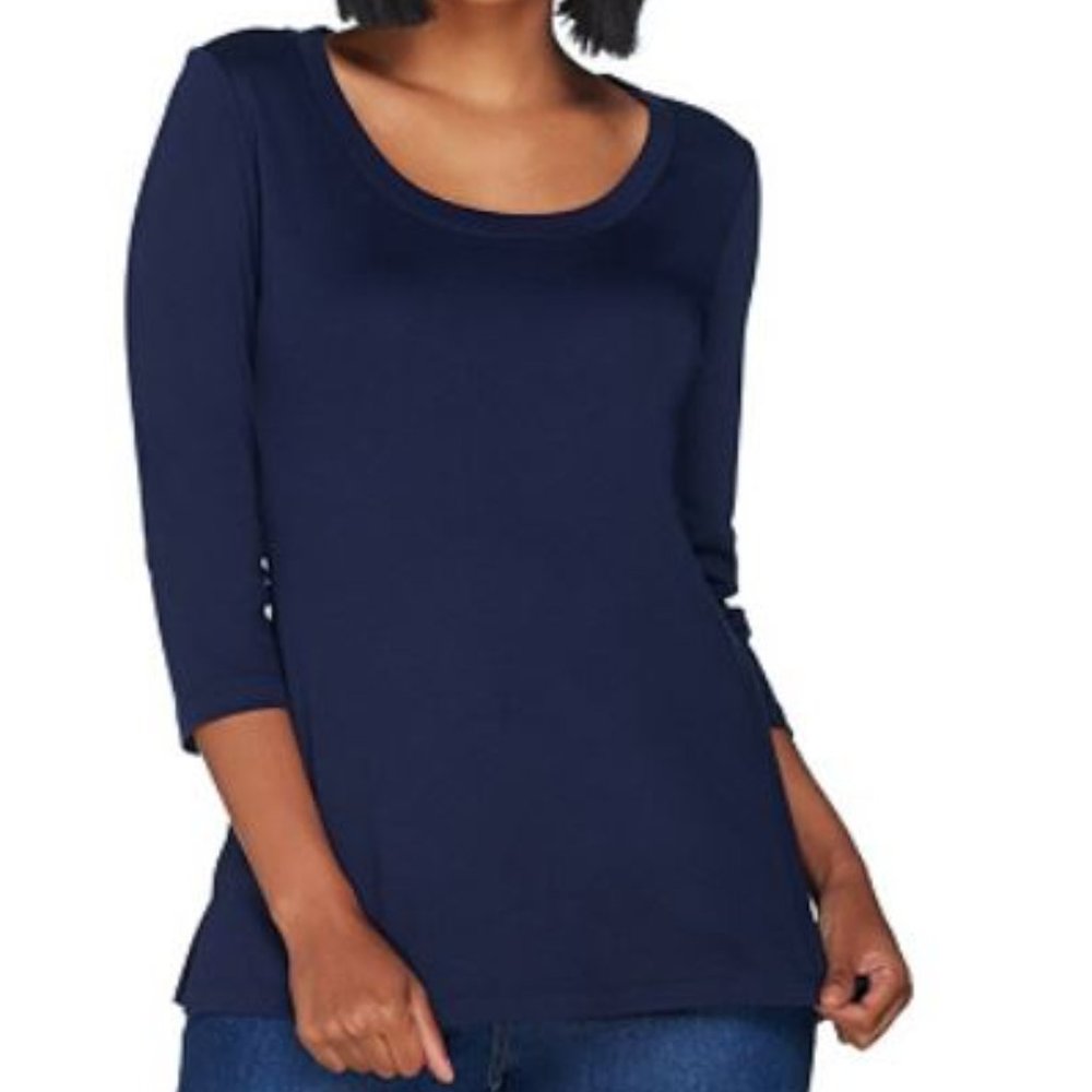 Isaac Mizrahi 3/4 Sleeve Navy Pima Top Medium